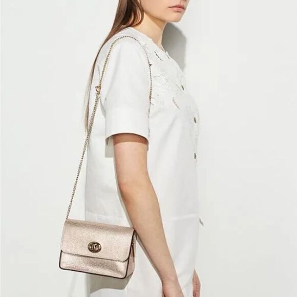 Coach Women's Turnlock Chain Crossbody Leather Bag, Platinum/Gold, NWOT‎ - Picture 12 of 16